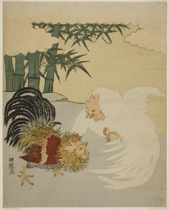 Kakasok harca a Bamboo Grove közelében alkotó: Isoda Koryusai