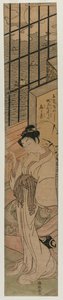 Courtesan egy szobában, kilátással az Edo-öbölre, c. 1770. alkotó: Isoda Koryusai