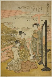 Képművész g Gow at Matsuzaki (Matsuzaki no Sekisho), a Te sorozatból: „Angol ght Fasio Nabe Vie ws of Edo (Furu Eight Views of Edo)” alkotó: Isoda Koryusai