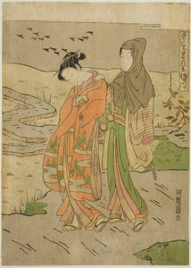Liba ereszkedik le a Sumida folyón (Sumidagawa no rakugan), a "Nyolc nézet a jólétről a keleti faluban (Azuma no sato eiga hakkei)" sorozatból alkotó: Isoda Koryusai