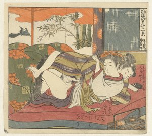 Szerelmes pár az ágyban Tizenkét nézet a kifinomult Edoról (sorozat címe) Furyu Edo junikei (sorozat címe az objektumon)