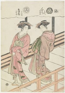 Két kurtizán a verandán, 1777 (színes fatömbnyomat) alkotó: Isoda Koryusai