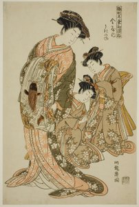 Ukifune of the Kanaya, a "Modells for Fashion: New Designs olyan friss, mint a fiatal levelek (Hinagata wakana hatsu moyo)" sorozatból. alkotó: Isoda Koryusai