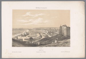 Dieppe kilátása a kastélyból Dieppe. Vue générale prize du Château (cím a tárgyon) Kortárs Franciaország (sorozat címe) La France de nos jours (sorozat címe a tárgyon) alkotó: Isodore Laurent Deroy