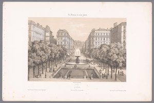 Zicht op de Place en de Rue Impériale te Lyon Lyons. Császári tér és utca (cím az objektumon) Hedendaags Frankrijk (sorozat címe) Franciaország manapság (sorozat címe a tárgyon) alkotó: Isodore Laurent Deroy