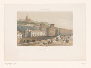 Kilátás a Pont Tilsitt-re és a lyoni Saint-Jean-katedrálisra Lyons. Vue du Pont de Tilsitt et de la Cathédrale (cím a tárgyon) Kis arcok Franciaországban (sorozat címe) Franciaország miniatűr (sorozat címe az objektumon) alkotó: Isodore Laurent Deroy