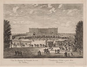 Kilátás a Versailles-i palotára a kertből