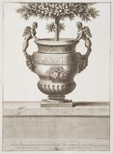 Citrusfákhoz használt bronz urnák, illusztráció a „Versailles nézetei és tervei”, Párizs, 1664-89 körül (metszet) alkotó: Israel the Younger (after) Silvestre