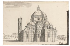 Dóm és Campanile, Firenze (fekete kréta, toll és szürke tinta, barna és szürke mosás papíron vízjellel) alkotó: Israel the Younger Silvestre