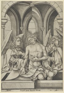 Krisztus, mint a fájdalmak embere két angyal között, kb. 1500., kb. 1500. alkotó: Israhel van Meckenem