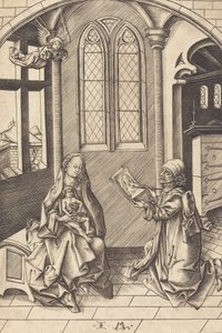 Szent Lukács Szűz arcképét rajzolja, c. 1475. alkotó: Israhel van Meckenem