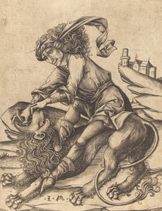 Sámson és az oroszlán c. 1475. alkotó: Israhel van Meckenem