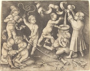 Hét gyerek játékban, c. 1490. alkotó: Israhel van Meckenem