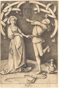 A zsonglőr és a nő c. 14951503. alkotó: Israhel van Meckenem