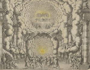 Giacomo Torelli da Fano 1654-es „Les Noces de...” című balettjéhez készített színházi díszlet terve