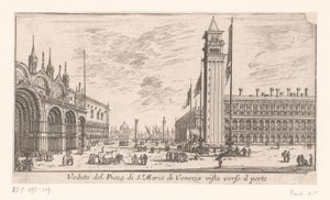 Kilátás a velencei Szent Márk térre Veduta del Piazza di St. Marco di Venezia vista verso il porto (cím a tárgyon) Róma és Velence kilátásai (sorozat címe) Vues de Rome et de Venise (sorozat címe) alkotó: Israël Silvestre