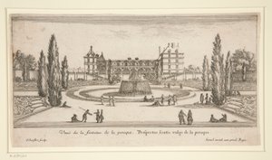 Kilátás a Chateau Liencourt-ra: Udvar szökőkúttal