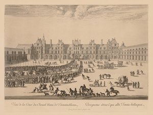 Kilátás a Cour du Cheval-Blancra Fontainebleau-ban