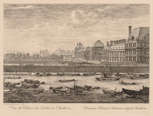 Kilátás a Tuileries-palotára és a kertekre, a rakpart felől
