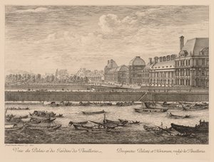 Kilátás a Tuileries-palotára és a kertekre, a rakpart oldaláról, 1670. alkotó: Israël Silvestre