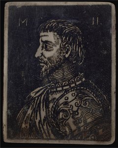 Egy szakállas férfi mellképe díszes mellvéddel balra alkotó: Italian 16th Century