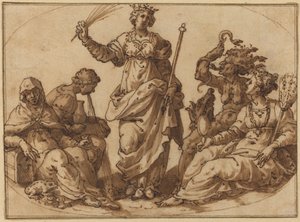 Az erények győzedelmeskednek a bűnök felett alkotó: Italian 16th Century