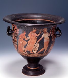 A cumae-i krater egy felajánlási jelenetet képvisel (terrakotta, ie 320-310)