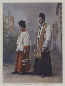 Nagyhét Firenzében: egy pap házak megáldására készül (színes fotó) alkotó: Italian Photographer
