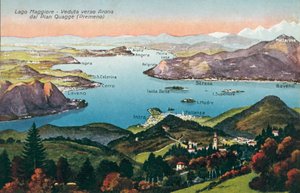 Maggiore-tó, kilátás Arona felé a Pian Quagge-ról, Premeno (színes fénykép) alkotó: Italian Photographer
