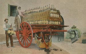 Borosüvegeket rakok egy kocsira, Firenze. 1913-ban feladott képeslap. alkotó: Italian Photographer