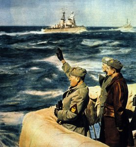 Mussolini líbiai útja. Duce áttekinti az olasz flottát. 1926. Színes fényképezés. alkotó: Italian Photographer