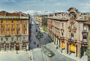 Torino - Piazza Solferino és Via Cernaia (színes fénykép)