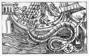 Egy tengeri kígyó, Olaus Magnus (1490-1557) „Az északi nemzetek története” című művéből, Rómában, 1555.