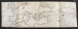 Hozzáadás. 21592, f.1r Európa és Ázsia térképe. Portolano, huszonegy térképen, mindkét félteke országairól (vellum) alkotó: Italian School