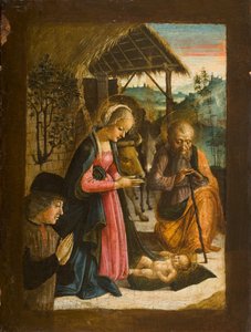Gyermekimádás adományozó portréjával, 1500 körül (tempera a táblán) alkotó: Italian School