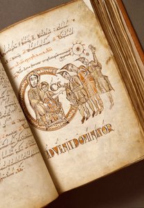 A bolognai iskola Mágus-kéziratának imádata. (Ms.123-Foglio 40 r) 11. századi Róma, Biblioteca Angelica alkotó: Italian School