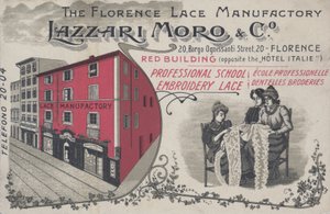 Lazzari Moro & Co csipke hirdetése, Firenze; Olaszország (színes lito) alkotó: Italian School