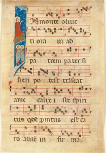 Agónia a kertben, historizált I kezdőbetűje egy megvilágított kéziratos kóruskönyv levelén (vellum) alkotó: Italian School