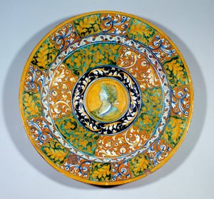 Faenza fajanszból készült Aiguiere medence majolika (maiolica) decoree-ban. 1540-1550 körül. Párizs, Louvre Múzeum alkotó: Italian School