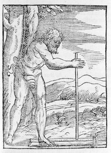 Egy indiai tainos két fadarab dörzsölésével tüzet gyújt. Giovanni Battista Ramusio (1485-1557) „” Navigationi és Viaggi” című metszete, vol. III, Velence 1565. alkotó: Italian School