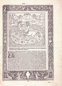 Illusztrált oldal Plutarkhosz „Párhuzamos életei” latin kiadásából, amely Thészeuszt a kentaurral harcolva ábrázolja alkotó: Italian School