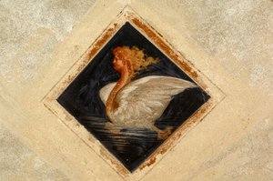 Antropomorf hattyú, freskó, Ternengo Gromo palota (16. század), Piazzo középkori negyed, Biella, Piemont, Olaszország alkotó: Italian School