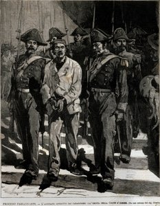 Giovanni Passannante (1849-1910) letartóztatása, aki 1878-ban Nápolyban megtámadta I. Umberto (I. Humbert) olasz királyt. Ez az esemény ihlette meg Giovanni Pascoli (1855-1912) költőt egy ódában. századi metszet alkotó: Italian School