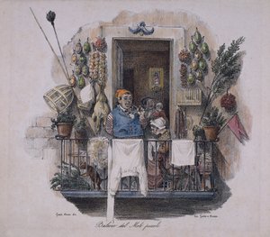 Erkély a kis mólónál Nápolyban, Olaszországban, 19. század (litográfia) alkotó: Italian School