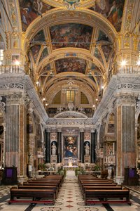 Barokk művészet: a római Jézus Szent Neve (chiesa del Gesu) jezsuita templomának belső képe alkotó: Italian School