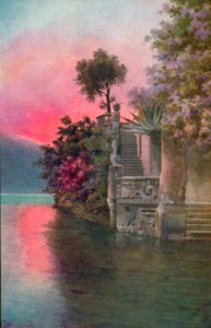 Bellagio, Comói-tó, Olaszország (színes litográfia) alkotó: Italian School