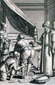 Vérömlés a lábakban, Prospero Alpini Medicina Aegyptiorumból, 1745-ben alkotó: Italian School