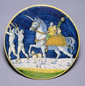 C.86-1927 Caesar lovát ábrázoló edény a Caesar diadalából, az olasz Jacopo di Pietronak tulajdonítják Caffaggioloból alkotó: Italian School