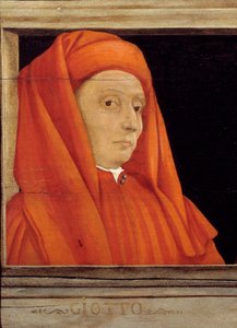 Cassone a firenzei reneszánsz mesterének 5 portréjával, részlet Bondone Ambrogio dit Giotto di Bondone (kb. 1267-1337) portréjával, 16. századi olasz iskola, olaj, fa. Az alábbi felirat valószínűleg egymást követi. Musee d alkotó: Italian School