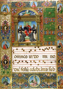 Kórusminiatűr Szent Benedekkel a szerzeteseknek prédikál (pigment pergamen) alkotó: Italian School